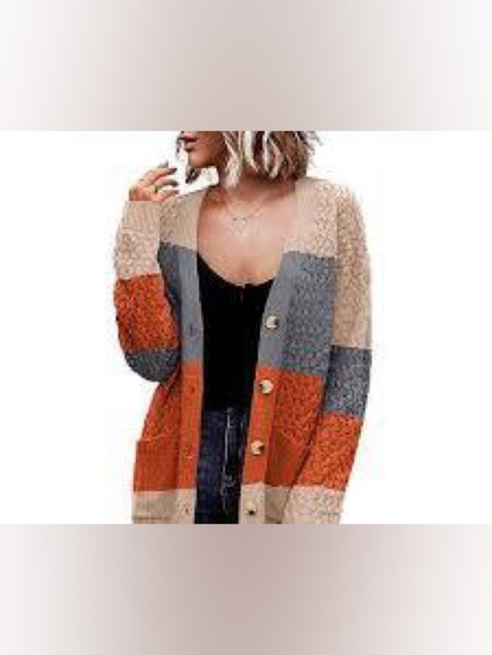 zeagoo Colorblock Button-Up Cardigan in Orange, Gray & Cream
